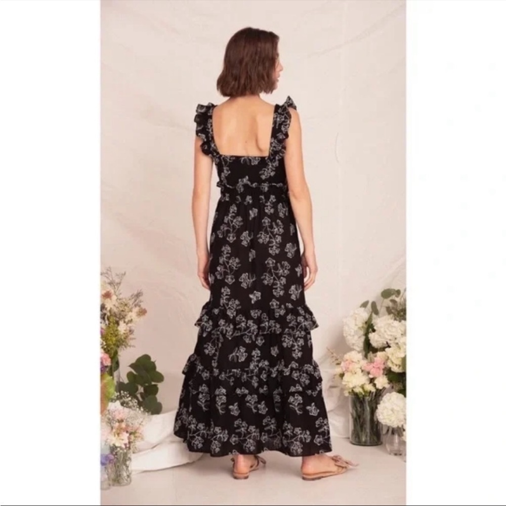 Anthropologie Especia Navy White Floral Embroidered Ruffle Maxi Dress Medium NWT - Picture 8 of 12
